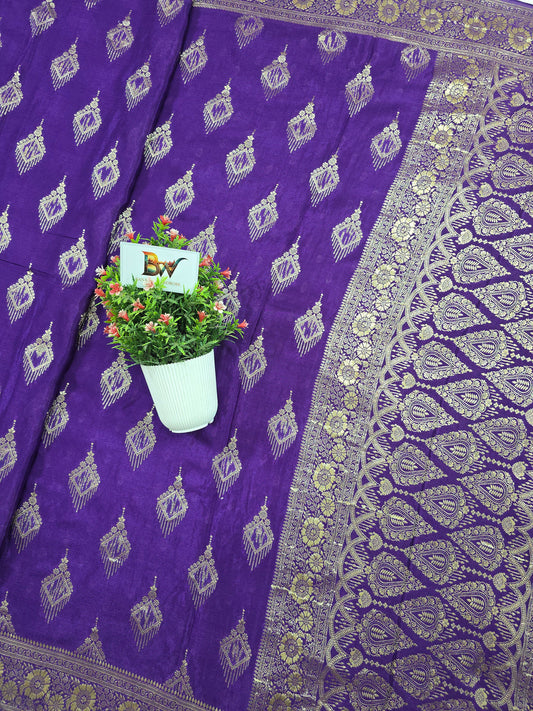 Crush Crepe Banarasi Saree Royal Purple Body with Geometric Zari Boota