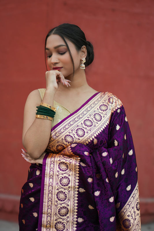 Banarasi Satin Malai Katan Tanchui Saree