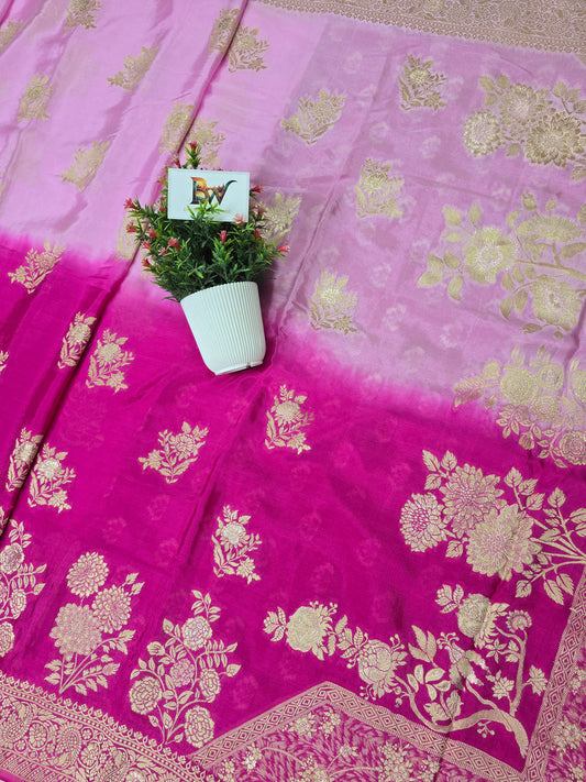 Premium Dual Hue Crush Crepe Silk Banarasi Saree