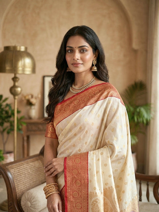 Banarasi Satin Katan Silk Saree with Contrast Border