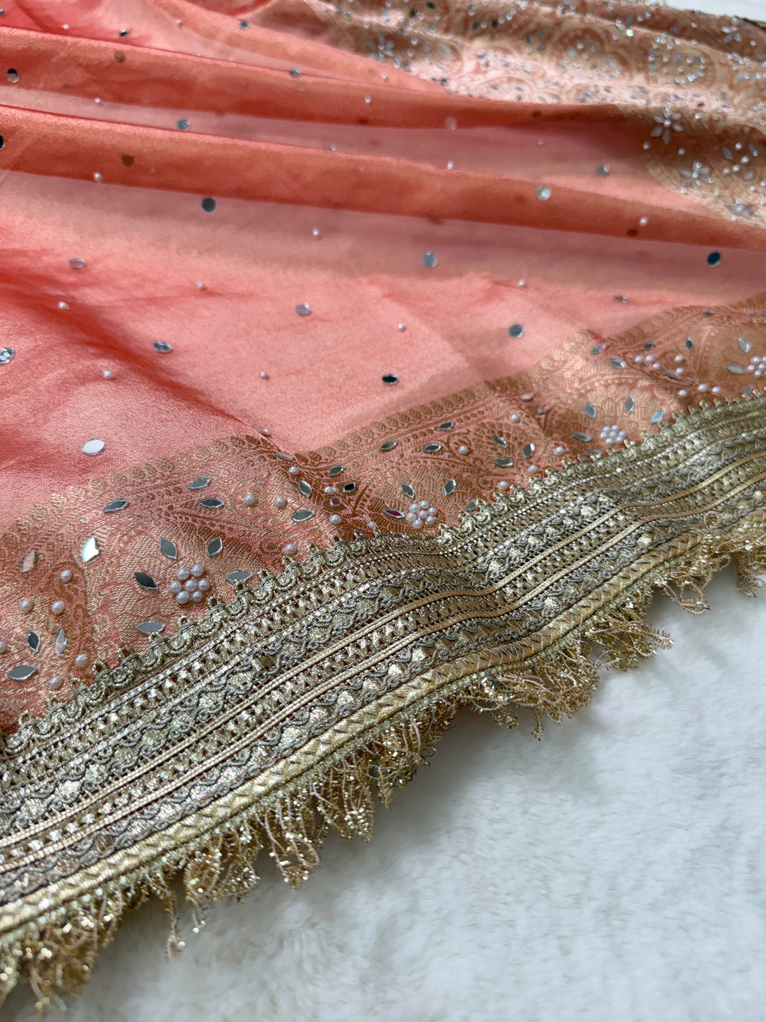 Banarasi Tissue Silk Saree with Mirror Work and Designer Lace Border