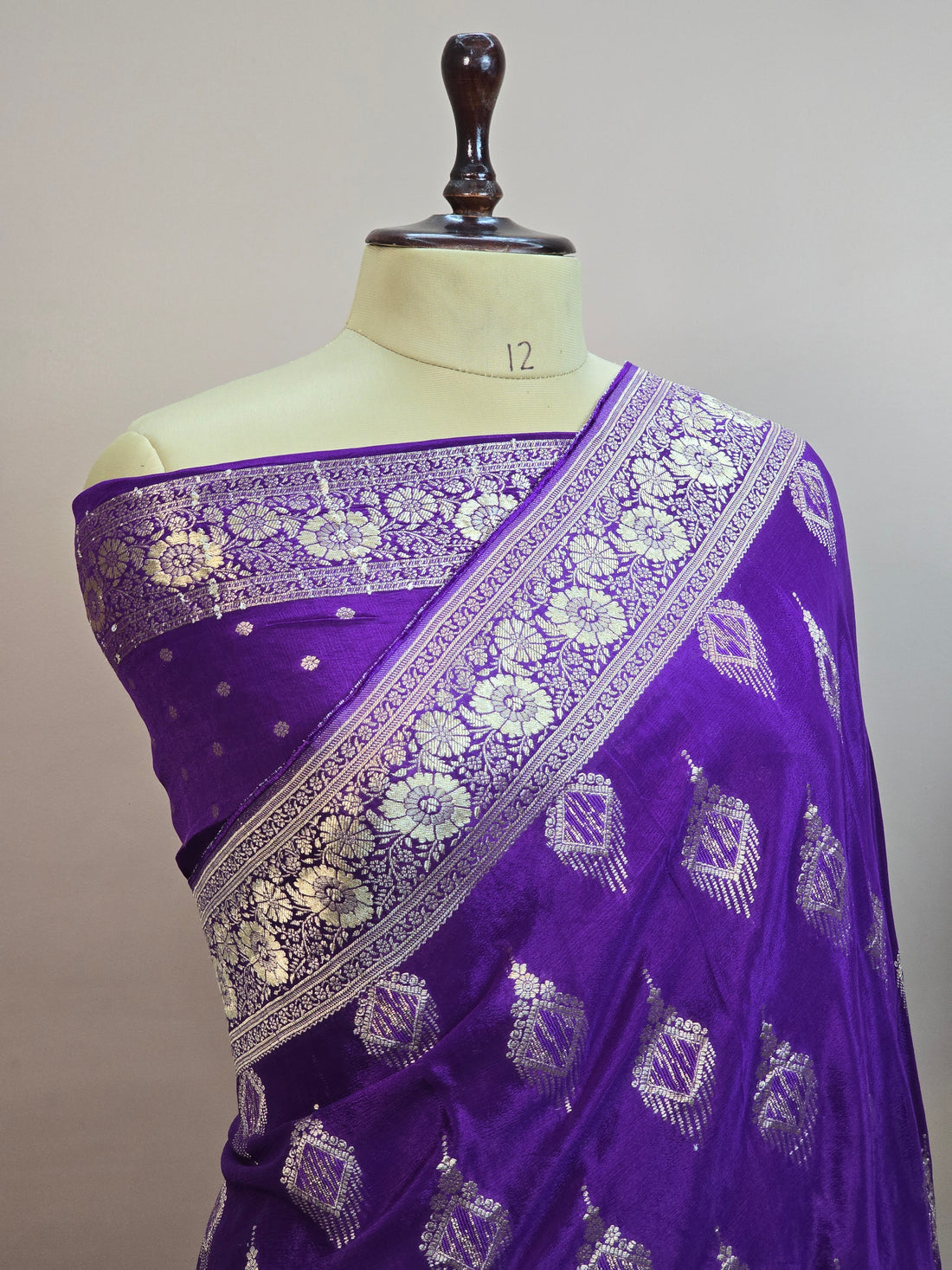 Crush Crepe Banarasi Saree Royal Purple Body with Geometric Zari Boota