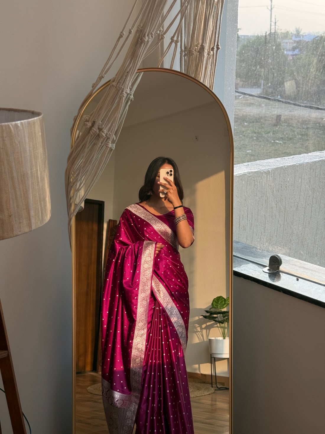 Mashru Katan Silk Banarasi Saree  Majenta Body All Over Booti