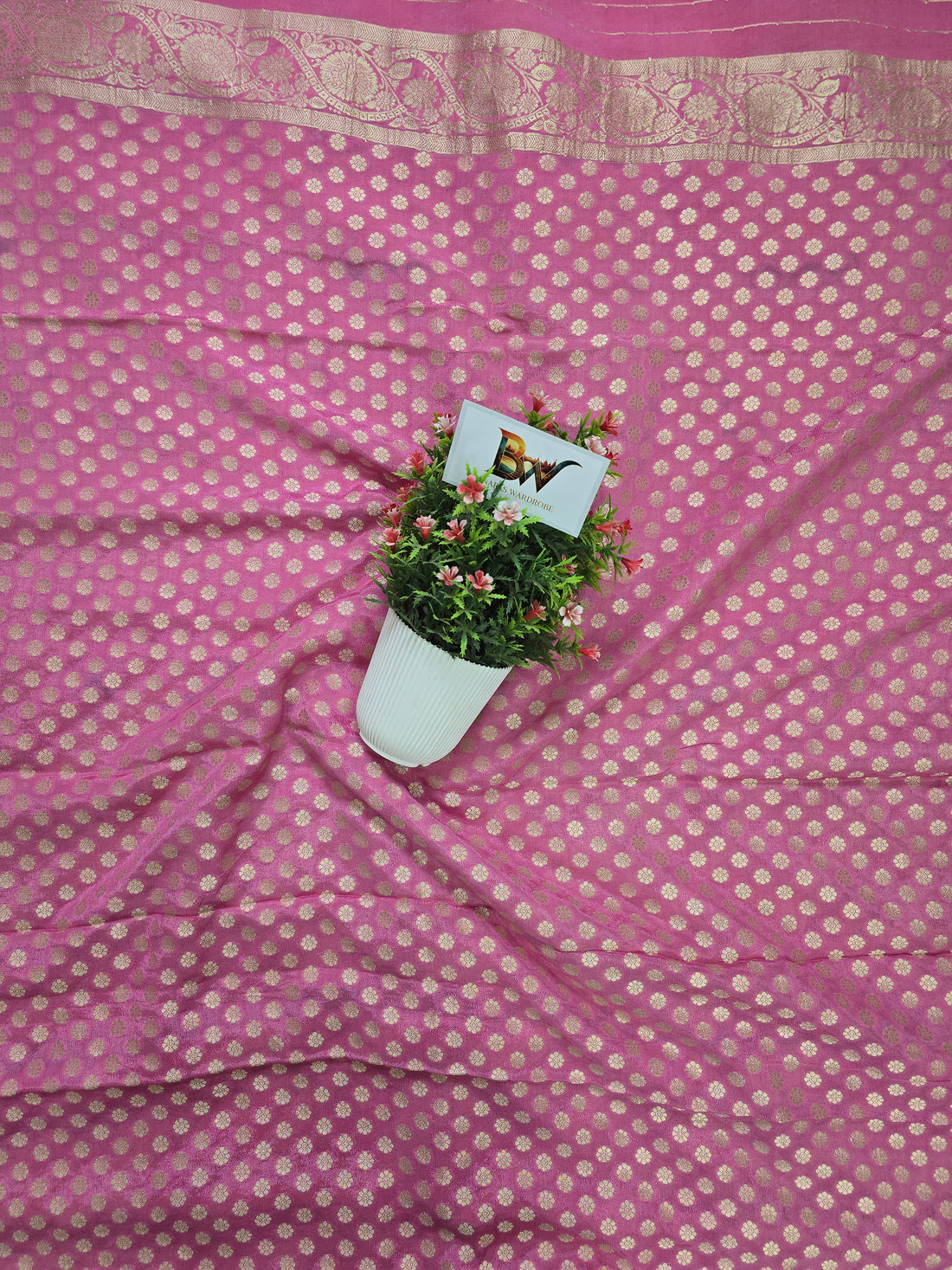 Crush Crepe Banarasi Bandhej Saree Baby Pink with Alfi Meenakari Jaal