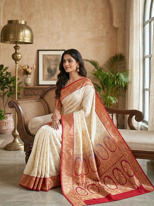 Banarasi Satin Katan Silk Saree with Contrast Border