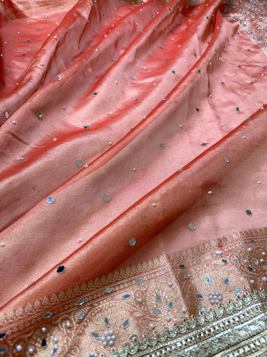 Banarasi Tissue Silk Saree with Mirror Work and Designer Lace Border