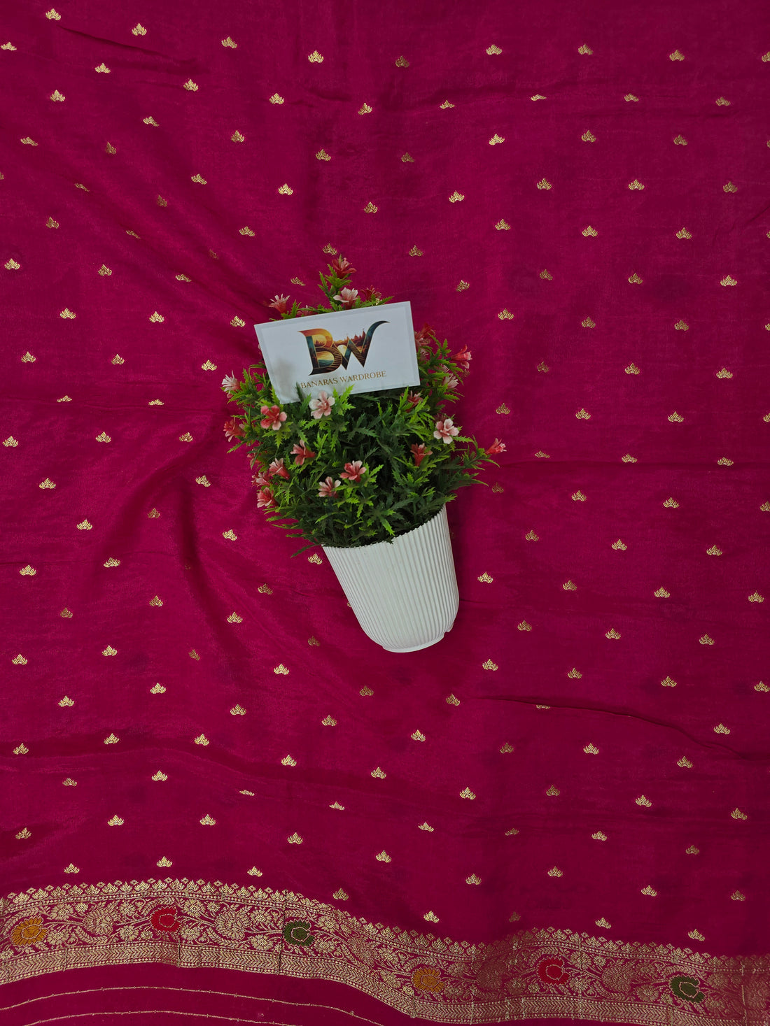 Crush Crepe Alfi Bandhej Saree  Rani Pink with Meenakari Flower Bootas